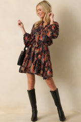 The Way It Flows Orange Multi Floral Paisley Mini Dress