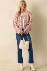Thought You'd Ask Orange Multi Floral Print Quilted Cotton Jacket