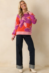 FRNCH Ayme Orange Multi Knit Floral Sweater