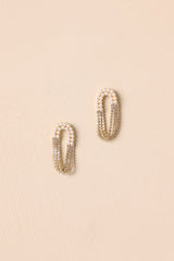 Gentle Touch Ivory Pearl Rhinestone Oval Chain Drop Earrings