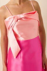 She Is The Moment Magenta Pink Satin Bow Front Mini Dress