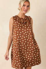 Love in Plain Sight Brown Polka Dot Bow Mini Shift Dress