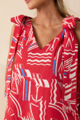 Prosperina Arden Red Multi Yacht Club Cotton Maxi Dress