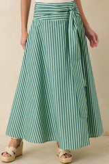 FRNCH Carmine Green Stripe Cotton Maxi Skirt