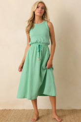 Paradisa Bonita Seaglass Green Cotton Sleeveless Midi Dress