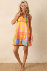 Paradisa Tybee Orange Multi Cotton Abstract Print Mini Dress