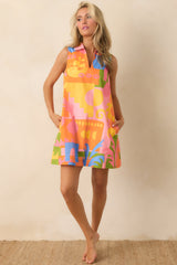 Paradisa Tybee Orange Multi Cotton Abstract Print Mini Dress