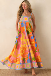 Paradisa Atlantis Orange Multi Cotton Abstract Print Maxi Dress