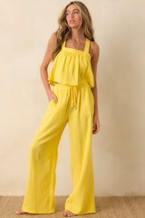 Paradisa Dunedin Yellow Cotton Wide Leg Drawstring Pants