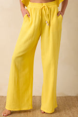 Paradisa Dunedin Yellow Cotton Wide Leg Drawstring Pants
