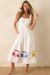 Paradisa Carmen White Multi Embroidered Cotton Midi Dress
