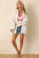 Paradisa Tropez White Palm Lace Cotton Button Front Blouse