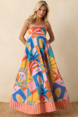 Paradisa Atlantis Multi Tropical Mosaic Linen Blend Maxi Dress