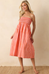 Paradisa Siesta Key Pink & Orange Stripe Linen Blend Convertible Dress