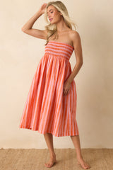 Paradisa Siesta Key Pink & Orange Stripe Linen Blend Convertible Dress