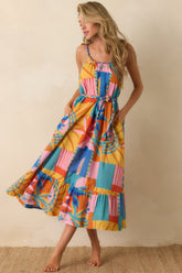 Paradisa Isabella Multi Tropical Mosaic Cotton Midi Dress