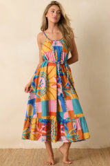 Paradisa Isabella Multi Tropical Mosaic Cotton Midi Dress