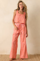 Paradisa Selima Pink & Orange Stripe Linen Blend Crop Top