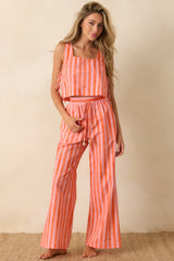 Paradisa Gulf Coast Pink & Orange Stripe Linen Blend Pants