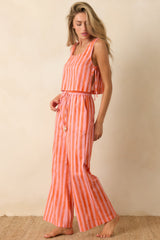 Paradisa Gulf Coast Pink & Orange Stripe Linen Blend Pants
