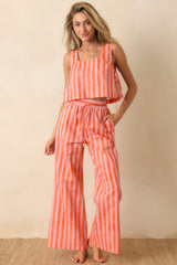 Paradisa Selima Pink & Orange Stripe Linen Blend Crop Top