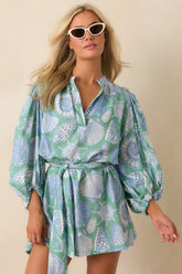 Paradisa Conch Key Oceana Blue Multi Puff Sleeve Mini Dress