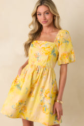 Prosperina Eloise Butter Yellow Multi Floral Cotton Mini Dress