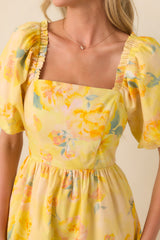 Prosperina Eloise Butter Yellow Multi Floral Cotton Mini Dress