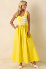Prosperina Greer Sunshine Yellow Stripe Cotton Midi Dress