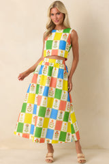 Prosperina Maddie Multi Floral Patchwork Linen Blend Maxi Skirt