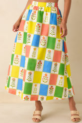 Prosperina Maddie Multi Floral Patchwork Linen Blend Maxi Skirt