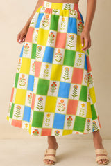 Prosperina Maddie Multi Floral Patchwork Linen Blend Maxi Skirt