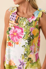 Prosperina Lucie Multi Linen Blend Scenic Coastal Print Maxi Dress