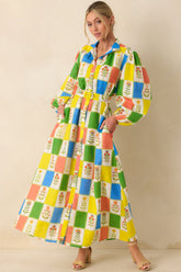 Prosperina Naomi Multi Floral Patchwork Linen Blend Maxi Dress