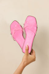 Clear the Way Pink Transparent Strap Slide Sandals