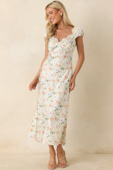 ASTR The Label Makaela Pale Green Multi Floral Lace Trim Midi Dress