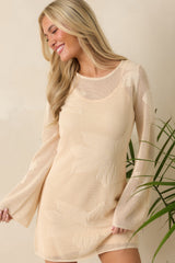 Sheer Bliss Floral Ivory Open Knit Mini Dress