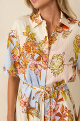 MINKPINK Fiore Multi Pastel Floral Mini Shirt Dress