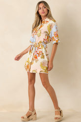 MINKPINK Fiore Multi Pastel Floral Mini Shirt Dress