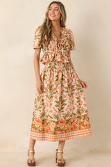 Bloom With Me Peach & Meadow Green Floral Smocked Cotton Top