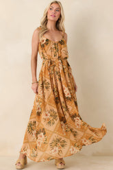 Paradise Calling Peach Multi Tropical Print Beaded Strap Maxi Dress