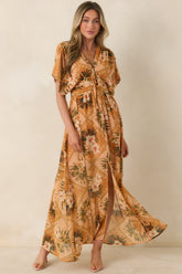 Booked the Trip Peach Multi Tropical Print Maxi Dress
