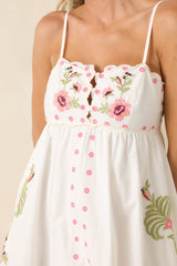 Meet Me in Paradise White Multi Floral Embroidered Cotton Mini Dress