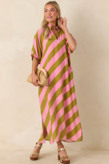 Pretty Persuasive Pink & Olive Green Stripe Maxi Dress