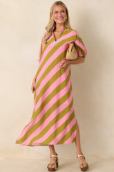 Pretty Persuasive Pink & Olive Green Stripe Maxi Dress