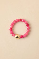 Always a Soft Spot Pink Beaded Gold Accent Stretch Bracelet