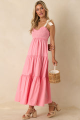 The Felicity Pink Coral Cotton Midi Dress
