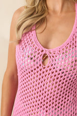 MINKPINK Balmy Pink Crochet Halter Neck Mini Dress