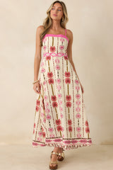 Palms & Prosecco Pink Floral Cotton Linen Maxi Dress