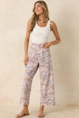 Art in Motion Pink Multi Floral Cotton Wide Leg Pants